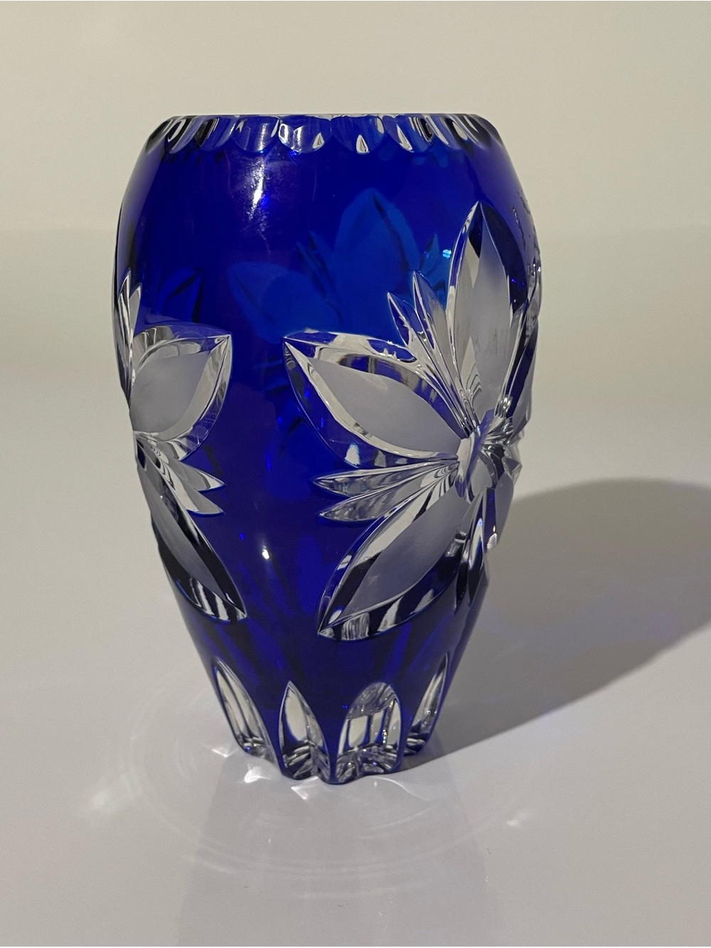 Cobalt Blue Cut Glass Vase - Decorative Home Art